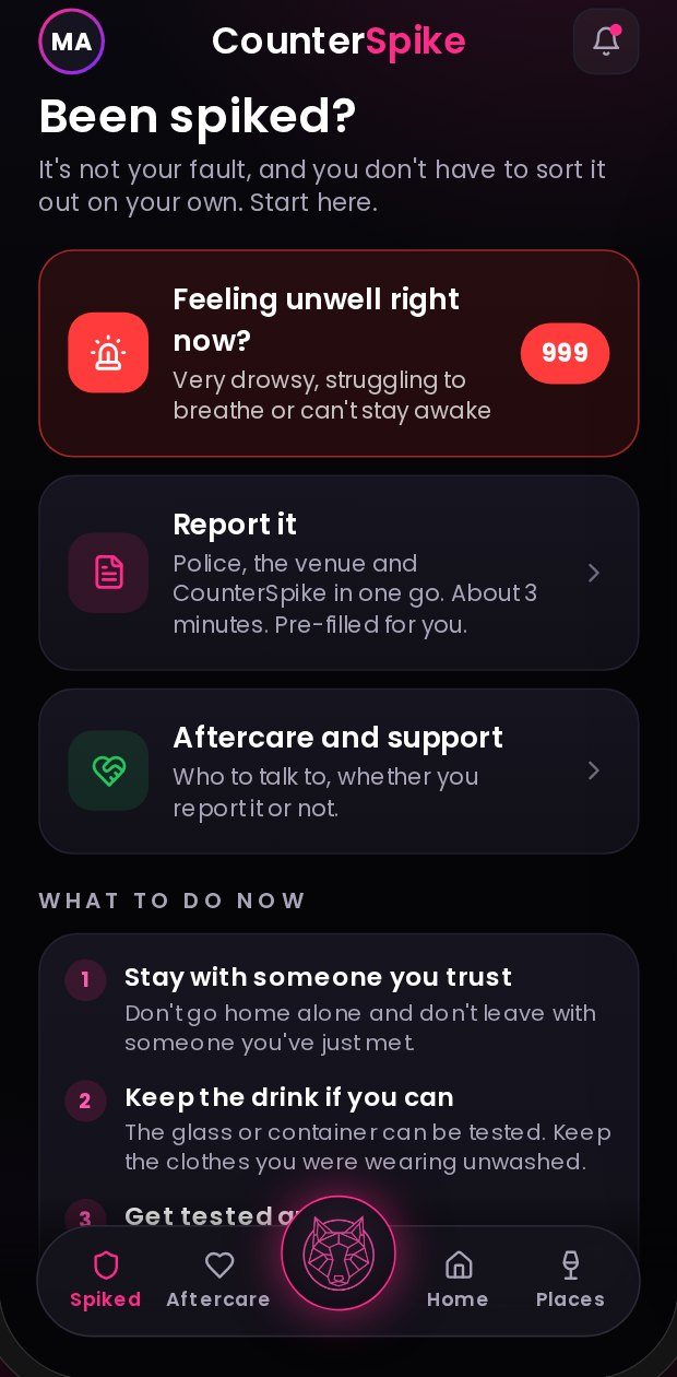 The been spiked screen with a numbered what to do now checklist